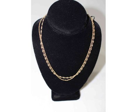 Two 9 carat gold chain link and rope twist necklaces.