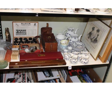 Royal Doulton Yorktown teawares, leather case, Robur, watch parts, slide ruler, brass horse head, paintings, tapestry, etchin