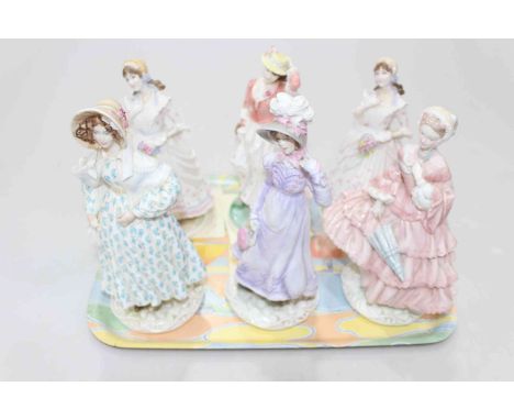 Collection of six Royal Worcester limited edition ladies, including 1855 The Crinoline, 1830 The Romantic, 1878 The Regency, 