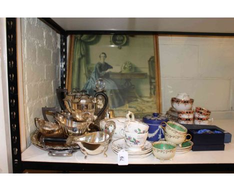 Framed print, silver plated ware, teaware, glassware, Wedgwood Blue Jasperware tea caddy etc.