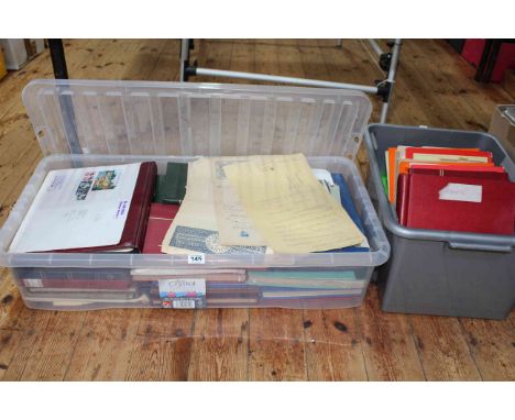 Worldwide stamps in stockbooks, catalogues, empty albums, vintage Indian invoices/receipts, postcards inc: Upleatham Church, 