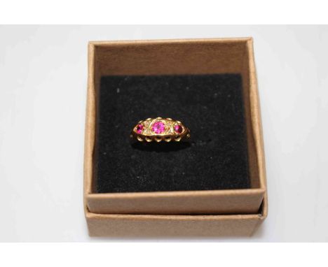 Edwardian ruby and diamond 18 carat gold ring, Birmingham 1908, size K/L.