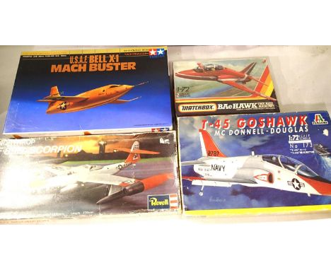 Four 1/72 scale jet aircraft plastic kits Tamiya, Revell, Italeri and Matchbox, contents unchecked. P&amp;P Group 1 (£14+VAT 