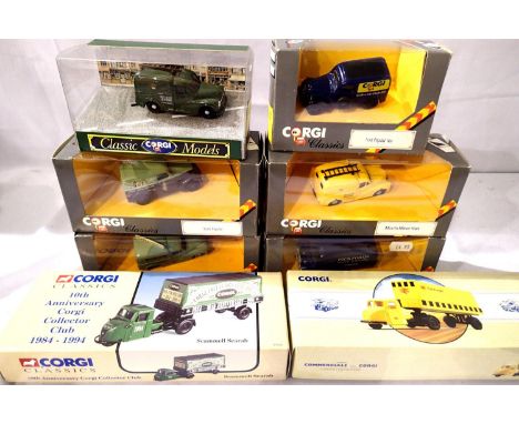 Eight Corgi Classic commercials, two Scammell Scarab, three Minor vans, two Pop vans, one Bedford CA, all excellent condition