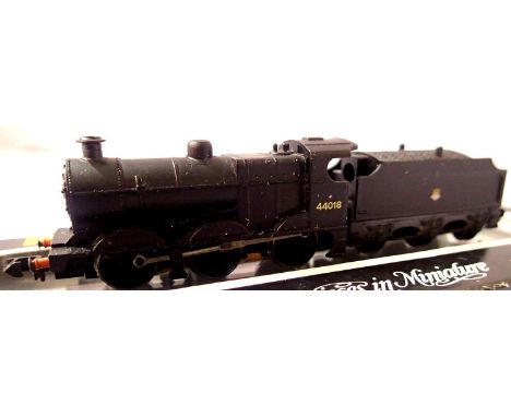 Graham Farish N gauge Class 4F, BR Black, Early Crest, 44018, in excellent condition, box good with wear. P&amp;P Group 1 (£1