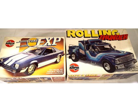 Two Airfix 1/25 scale plastic kits, Chevy Truck Rolling Thunder and Ford Exp., contents unchecked. P&amp;P Group 1 (£14+VAT f