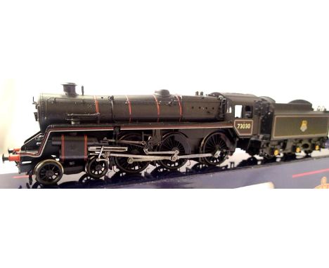 Bachmann Class 5, BR Black, 73030 Early Crest, detail fitted, in excellent condition, wrong box. P&amp;P Group 1 (£14+VAT for