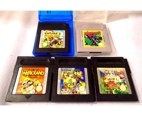 Nintendo Game Boy game cartridges: Warioland, game and watch gallery 2 &amp; 3, Pinball Dream and Conkers Pocket Tales, all u