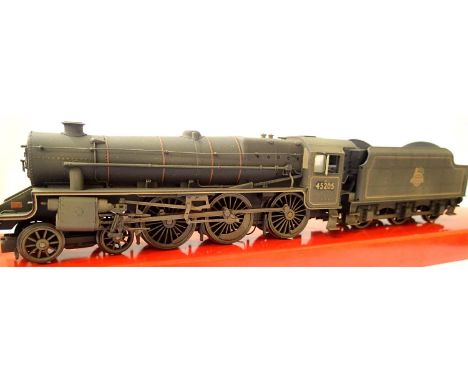 Hornby Class 5, renumber - 45205 Black, Early Crest, weathered, in excellent condition, cab door detached but present, boxed.