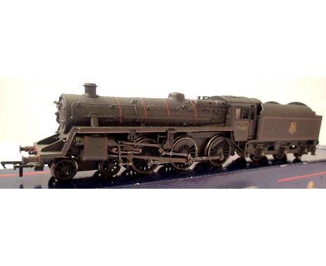Bachmann Class 4MT, BR Black, Early Crest, re-number 75065, weathered, in very good to excellent condition, box fair, no deta