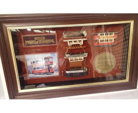 Matchbox models of Yesteryear, framed display of Preston Tramcar, 52 x 32 cm, in excellent condition, boxed. P&amp;P Group 3 