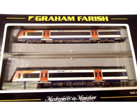 Graham Farish  371-427 N gauge, Class 174, Turbostar, two car D.M.U. Southwest trains in very good to excellent condition, no