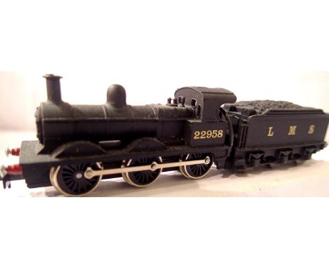 Union Mills N gauge Class 2F, LMS Black, 22958, in very good to excellent condition. P&amp;P Group 1 (£14+VAT for the first l