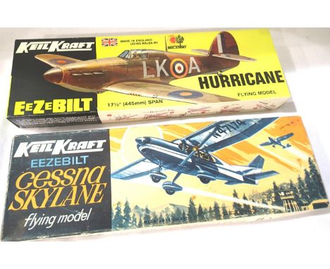 Two balsa Keil Kraft kits of flying model aircraft, Hurricane 17 1/2 span and Cessna Skyland, contents unchecked.  P&amp;P Gr