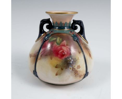 A Royal Worcester Hadleys quarter lobed vase, decorated with roses, dated circa 1903, height 3.25insCondition Report:  Condit