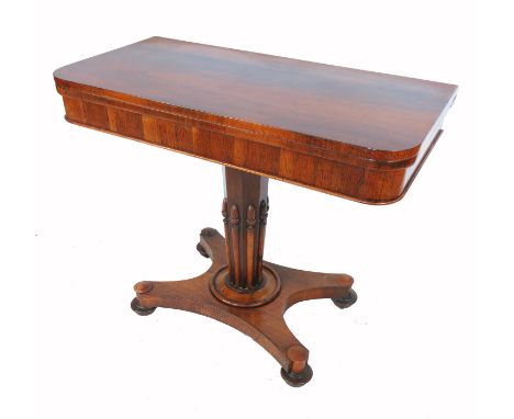 A 19th century rosewood card table, raised on a turned column terminating in a platform base, width 35.5ins, depth 17.5ins, h