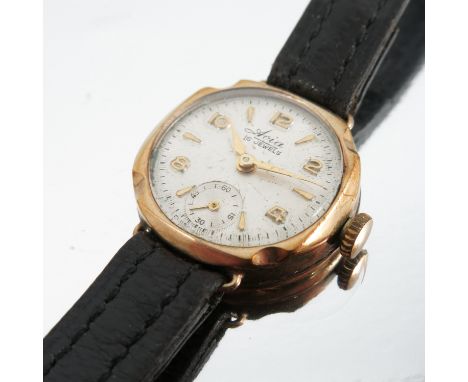Avia, a lady's 9 carat gold mechanical wrist watch on a strap, together with a pair of marcasite and onyx drop earrings, and 
