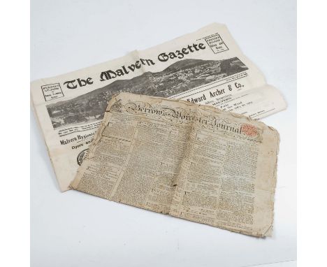 An edition of The Malvern Gazette, Friday December 9th 1927, together with an edition of Berrow's Worcester Journey, Thursday