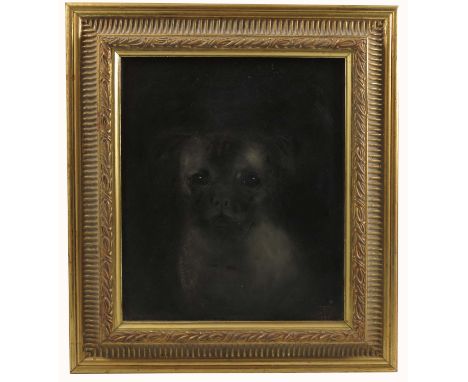 A 19th century oil on canvas, portrait of a dog, monogrammed and dated 1881, 11.5ins x 9.5ins
