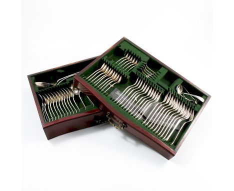 A silver part canteen of rat tail cutlery, all engraved with initials, to include twelve dinner forks, weight 29oz, eleven de