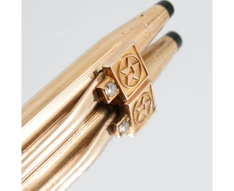 A Cross limited edition 14ct gold filled pen, mounted with the Texaco symbol and set with a diamond, together with three othe