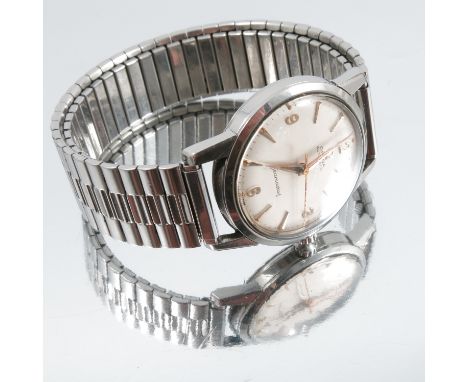 An Omega gentleman's stainless steel manual wind wristwatchCondition Report:  Scratches to glass and case. Strap not original