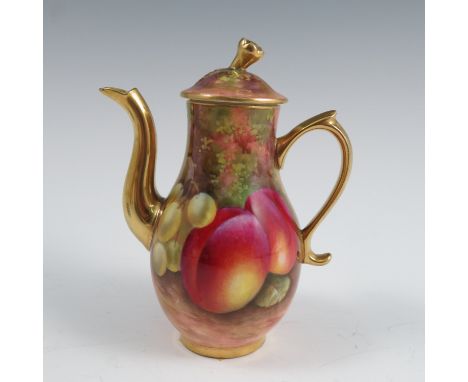 A Royal Worcester miniature coffee pot, decorated all around with hand painted fruit by Edward Townsend, circa. 1940, height 
