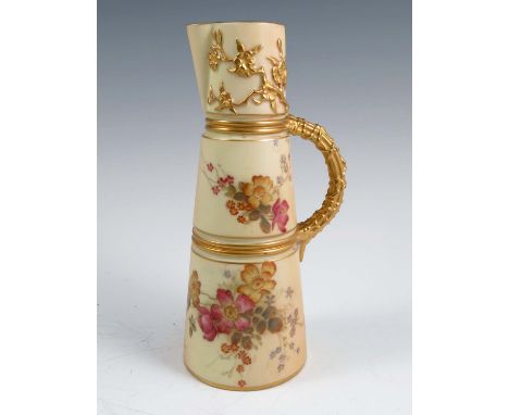 A Royal Worcester blush ivory claret jug, decorated with flowers, shape number 1047, dated 1897, height 8insCondition Report: