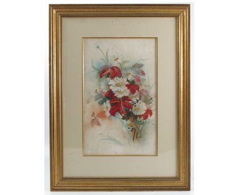 A watercolour, by a Worcester Porcelain artist, floral study, monogrammed, 14.5ins x 9ins