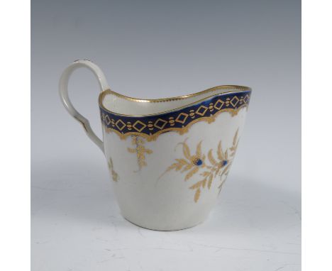 A 19th century Worcester milk jug, decorated in blue and gilt, crescent mark to base, height 4insCondition Report:  Condition