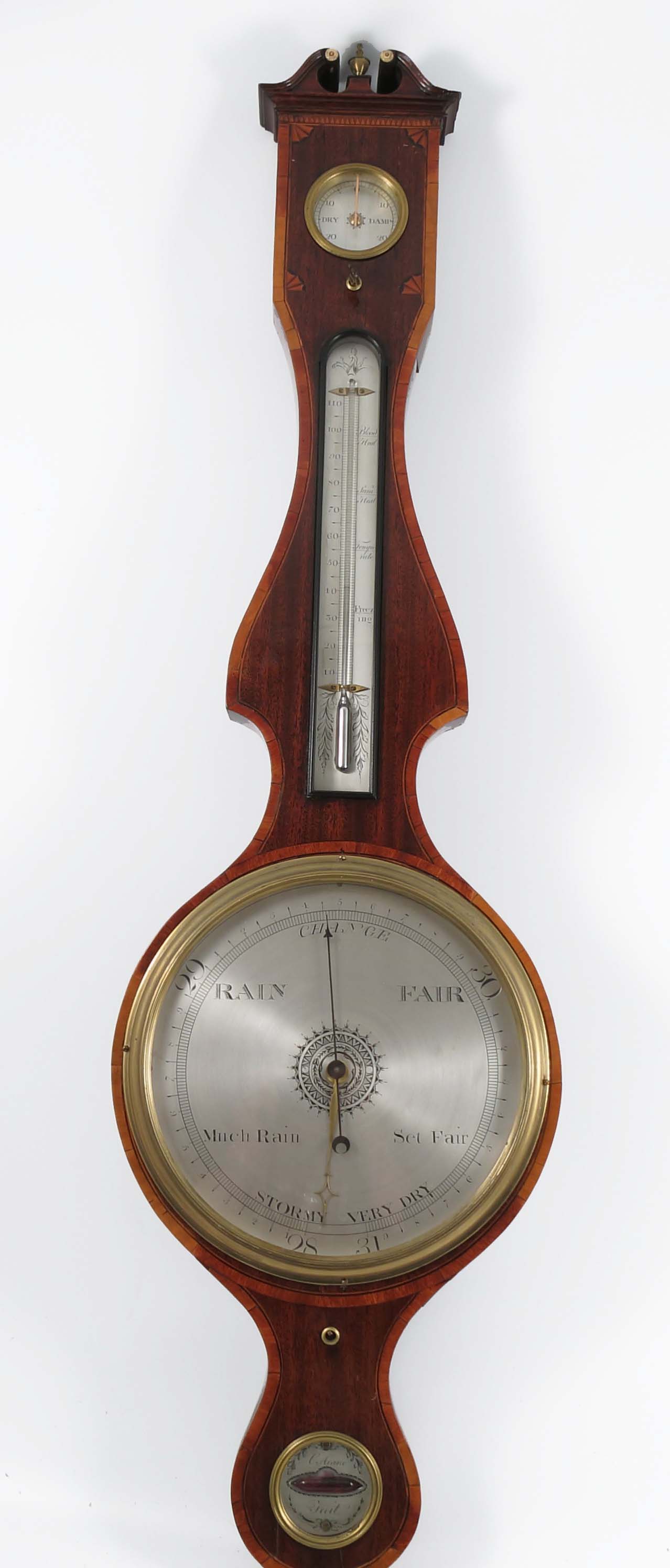 C Aiano, a 19th century mahogany banjo barometer, with satinwood inlay ...