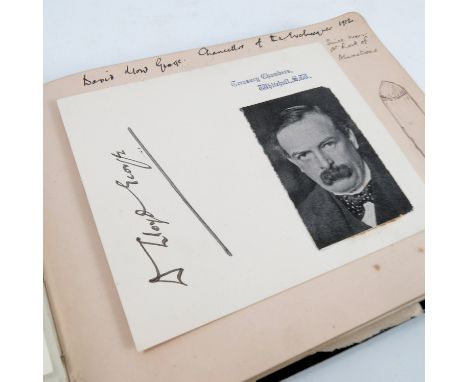 An autograph album, containing a number of autographs to include James Craig, Hugh Bary, Alfonso Marconi, F R foster, J B Hob