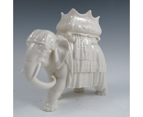 An unmarked Worcester glazed model, of an elephant with a howdah, height 8.25insCondition Report:  Condition commensurate wit