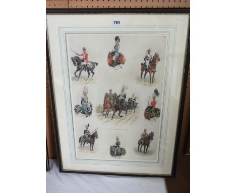 An early 20th century sheet of watercolour vignettes by Richard Simkin showing the 17th (Duke of Cambridge's Own) Lancers in 