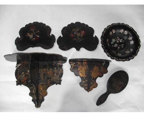 A selection of antique Japanese and other lacquerwares to include good quality late 19th century folding wall bracket with hi