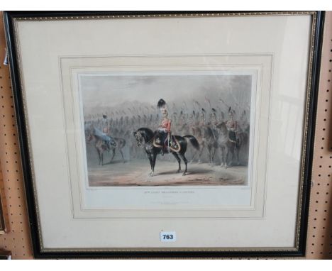 An unusual late 19th century gouache study of a soldier of the 17th Lancers Regiment, with photographic face insert, standing