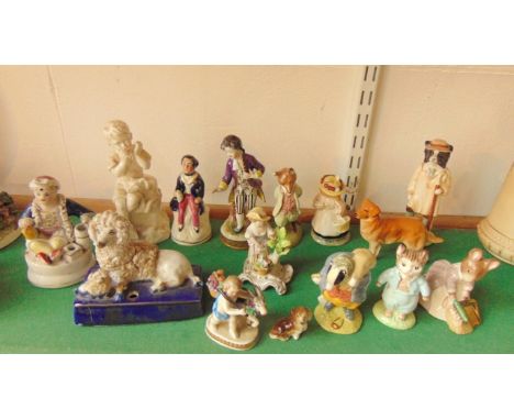 A collection of small decorative ceramic figures including Beatrix Potter examples - Royal Albert Tom Kitten, Beswick ware Hu