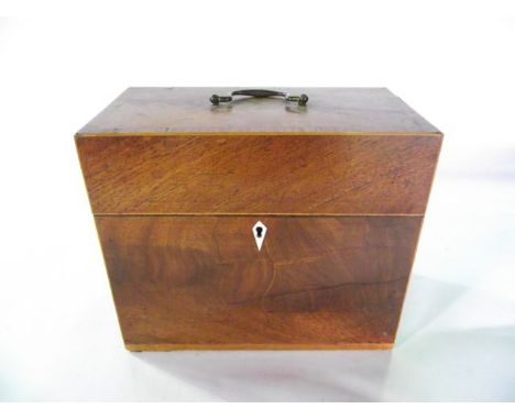 A good quality 19th century decanter box, principally in mahogany veneer with cross banded borders and central inlaid foliate