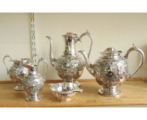 A good quality 19th century silver plated tea set comprising hot water pot, teapot, two handled sugar basin and milk jug, all