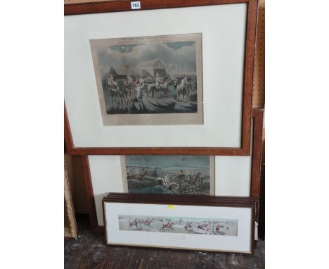 A pair of 19th century coloured engravings after Henry Alken - The First Steeple Chace on Record - Preparing to Start and Acc
