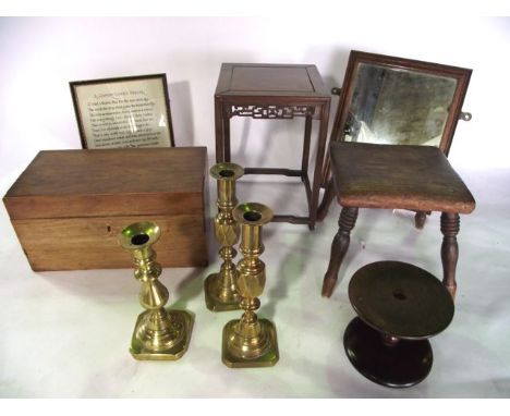 A good quality miniature hardwood model of a Chinese side table of squared form with pierced gallery and canted supports, 26 