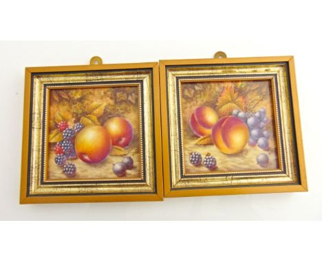 A pair of ceramic panels of square form with well painted decoration of fruit in the Royal Worcester manner, both signed "N C