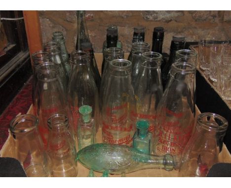 A selection of vintage milk bottles, numerous examples of local  interest to include R H Keedwell, Box Bush Farm, Iron Acton,