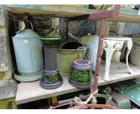 A Victorian style cast alumninium garden chair with pierced foliate detail, a similar stool and a small collection of vintage