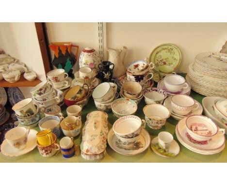 A quantity of early 19th century and later tea wares including examples with transfer printed decoration of children in garde