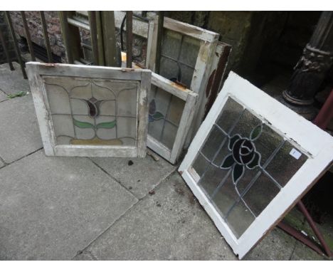 Five reclaimed 1930s painted pine framed casement windows with leaded light panels