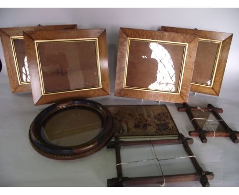 A small pair of Oxford type timber frames together with four good quality maple veneered picture frames with gilt slips, 32 x