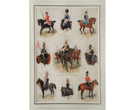 A late 19th century sheet of watercolour and bodycolour vignettes by Richard Simkin showing the 17th (Duke of Cambridge's Own