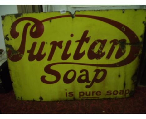 A vintage enamel sign of rectangular form advertising Puritan Soap Is Pure Soap, 92 x 61 cm approx