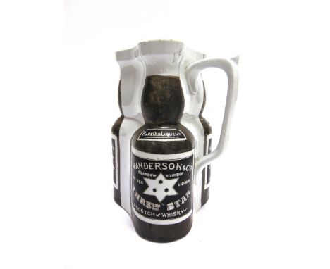 A W. ANDERSON & CO. 'THREE STAR' SCOTCH WHISKY WATER JUG  by H. & K. Tunstall, the profile in the form of three bottles, the 